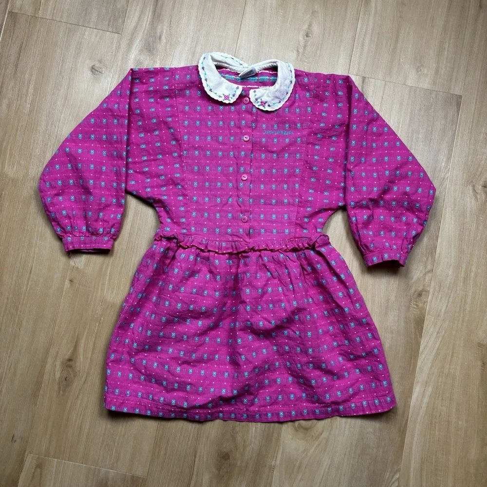 OshKosh B'Gosh Vintage 80's Floral Long Sleeve Dress‎ Size 6X Pink Collared